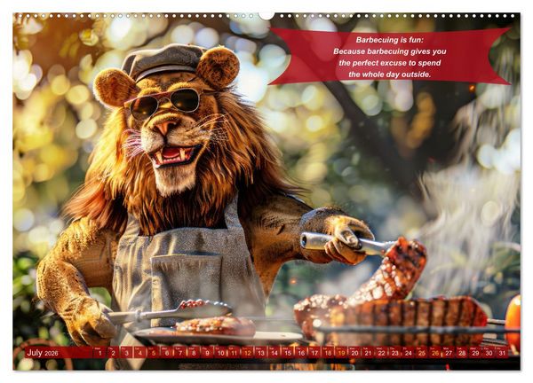 Produktbild: Funny charming animals as barbecue chef (High Quality Premium Wall Calendar 2026 DIN A2 landscape),CALVENDO 12 Month Wall Calendar