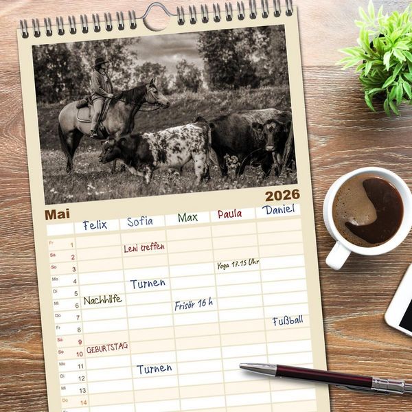 Produktbild: Familienplaner 2026 - Westernreiten mit 5 Spalten (Wandkalender, 21 x 45 cm) CALVENDO