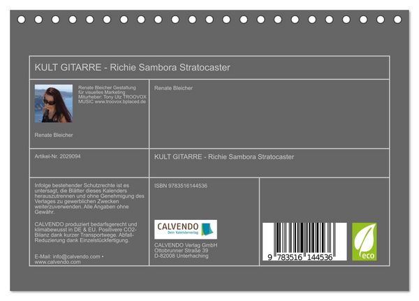 Produktbild: KULT GITARRE - Richie Sambora Stratocaster (Tischkalender 2026 DIN A5 quer), CALVENDO Monatskalender