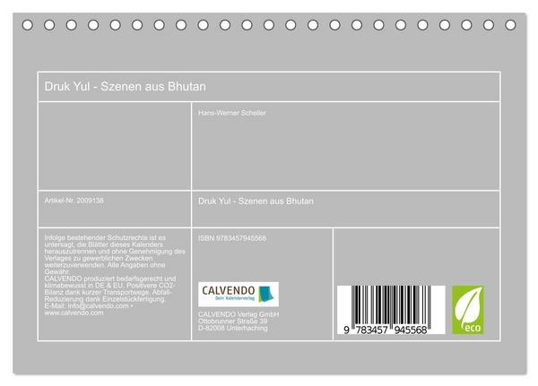 Produktbild: Druk Yul - Szenen aus Bhutan (Tischkalender 2026 DIN A5 quer), CALVENDO Monatskalender