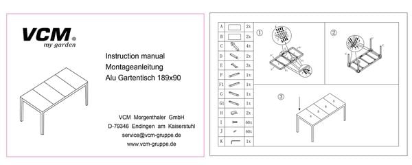 Produktbild: Aluminium Glas Gartentisch Balkontisch 189x90 cm