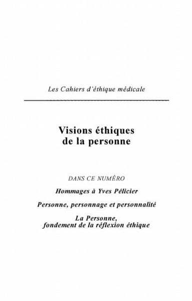 Produktbild: Visions ethiques de la personne