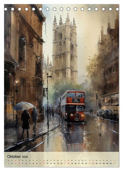 Produktbild: London - ein Regentag (Tischkalender 2026 DIN A5 hoch), CALVENDO Monatskalender
