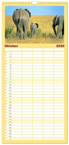Produktbild: Familienplaner 2026 - Elefanten in der Serengeti mit 5 Spalten (Wandkalender, 21 x 45 cm) CALVENDO