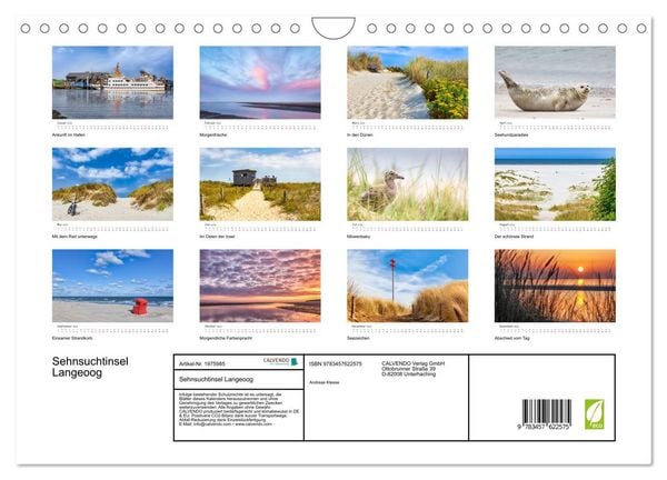 Produktbild: Sehnsuchtinsel Langeoog (Wandkalender 2026 DIN A4 quer), CALVENDO Monatskalender