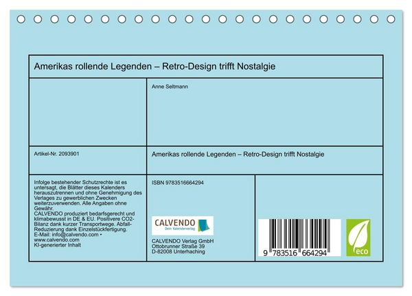 Produktbild: Amerikas rollende Legenden &ndash; Retro-Design trifft Nostalgie (Tischkalender 2026 DIN A5 quer), CALVENDO Monatskalender