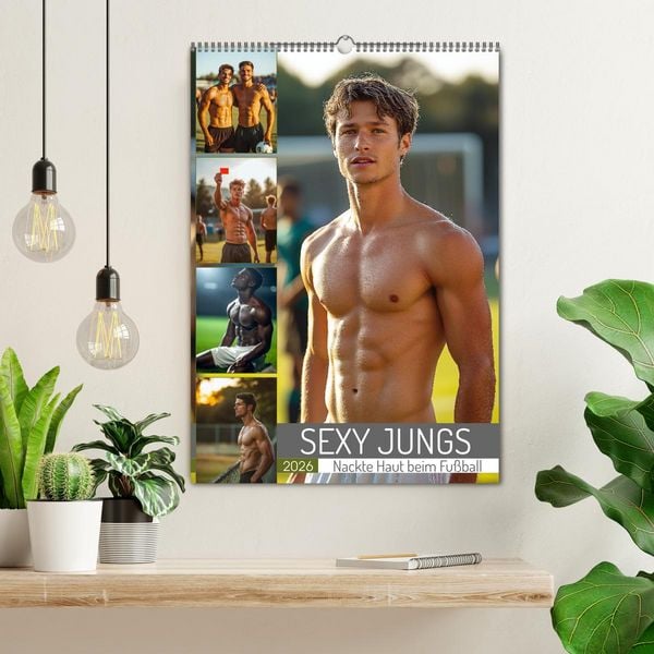Produktbild: SEXY JUNGS - Nackte Haut beim Fu&szlig;ball (Wandkalender 2026 DIN A2 hoch), CALVENDO Monatskalender