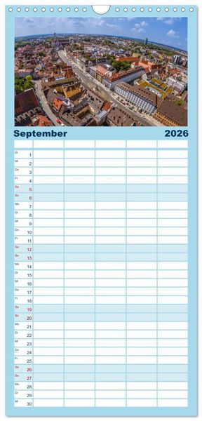 Produktbild: Familienplaner 2026 - Meine Heimat von oben - Luftbilder von Augsburg mit 5 Spalten (Wandkalender, 21 x 45 cm) CALVENDO