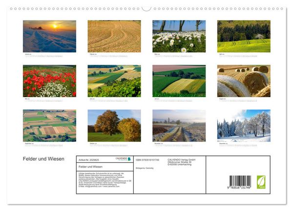 Produktbild: Felder und Wiesen (hochwertiger Premium Wandkalender 2026 DIN A2 quer), Kunstdruck in Hochglanz