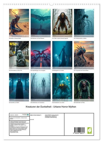 Produktbild: Kreaturen der Dunkelheit - Urbane Horror Mythen (hochwertiger Premium Wandkalender 2027 DIN A2 hoch), Kunstdruck in Hochglanz