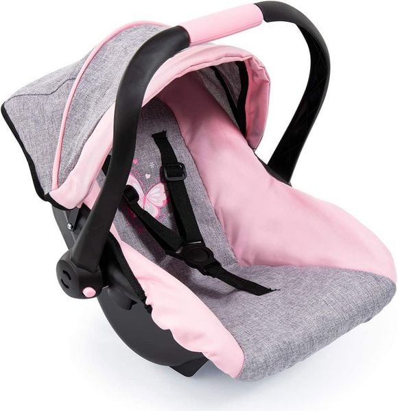 Produktbild: Bayer Design 67933AA - Puppen-Autositz Deluxe Car Seat, mit Dach, Jeans-Optik mit Schmetterling, grau/rosa