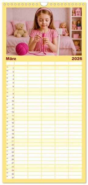 Produktbild: Familienplaner 2026 - Stricken und Wolle mit 5 Spalten (Wandkalender, 21 x 45 cm) CALVENDO