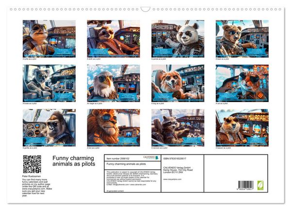 Produktbild: Funny charming animals as pilots (Wall Calendar 2026 DIN A2 landscape), CALVENDO 12 Month Wall Calendar