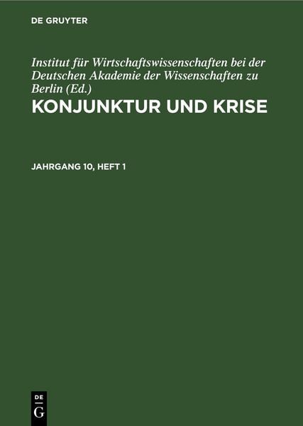 Produktbild: Konjunktur und Krise. Jahrgang 10, Heft 1