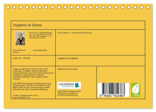 Produktbild: Vogtland ist Spitze (Tischkalender 2026 DIN A5 quer), CALVENDO Monatskalender