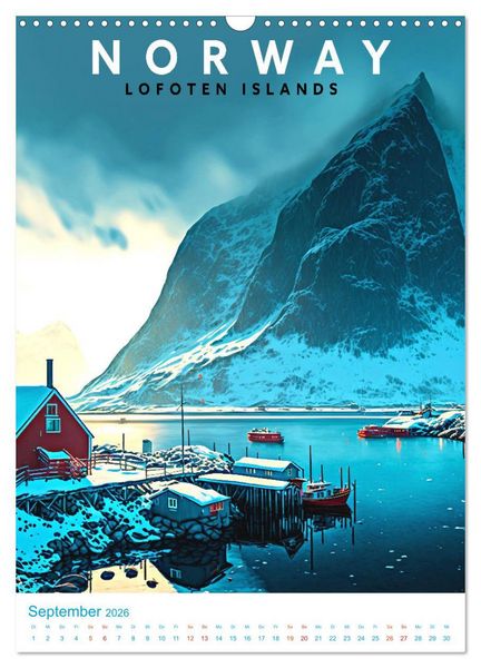 Produktbild: Lofoten - Old School Poster Style (Wandkalender 2026 DIN A3 hoch), CALVENDO Monatskalender