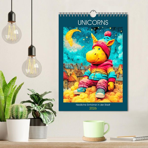 Produktbild: Unicorns. Niedliche Einh&ouml;rner in der Stadt (Wandkalender 2026 DIN A4 hoch), CALVENDO Monatskalender