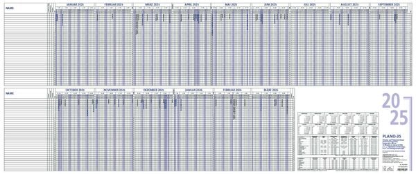 Urlaubsplaner 2025 100x42 - 15 Monate - Wandplaner - gefalzt mit Rand - zum Abheften - für 35 Personen - 993-0000