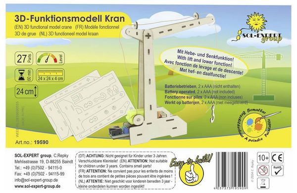 Produktbild: Sol Expert 19590 Motorbetriebener Kran Elektronik, Experimente, Basteln, Physik Bausatz ab 14 Jahre