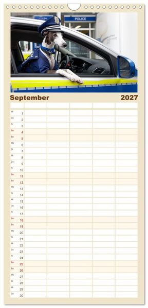 Produktbild: Familienplaner 2027 - Funny Greyhounds - Windhunde mal anders mit 5 Spalten (Wandkalender, 21 x 45 cm) CALVENDO