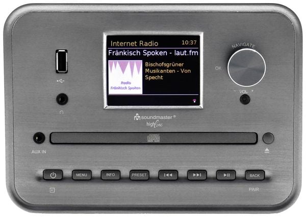 Produktbild: Soundmaster CD-Player Silber Internetradio, DAB+, WLAN, USB, Inkl. Lautsprechern