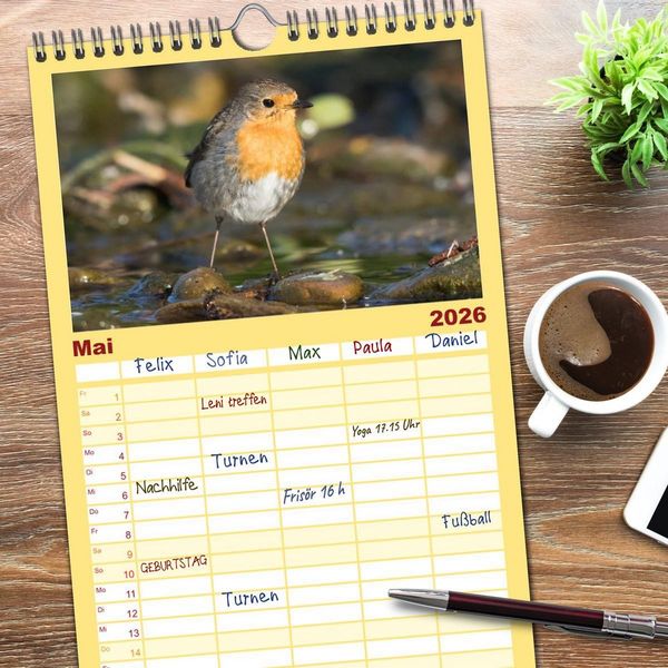 Produktbild: Familienplaner 2026 - Geliebtes Rotkehlchen mit 5 Spalten (Wandkalender, 21 x 45 cm) CALVENDO