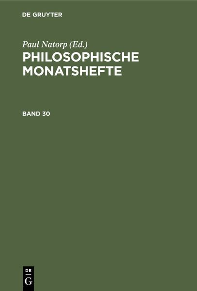 Produktbild: Philosophische Monatshefte. Band 30