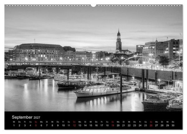 Produktbild: Hamburg monochrome Impressionen (hochwertiger Premium Wandkalender 2027 DIN A2 quer), Kunstdruck in Hochglanz