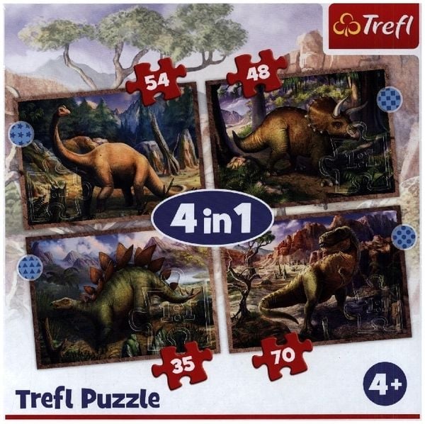 Produktbild: 4 in 1 Puzzle 35, 48, 54, 70 Teile - Dinosaurier (Kinderpuzzle)