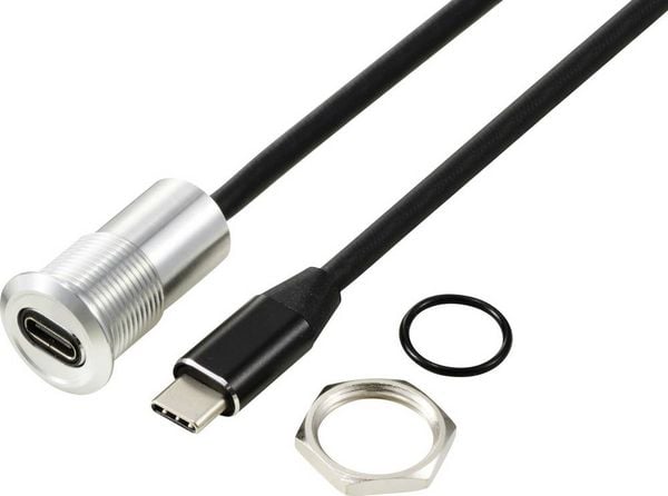Produktbild: TRU COMPONENTS USB-C&reg; (3.1) Buchse/Stecker 1m Kabel silber TC-13376324 Inhalt: 1St.
