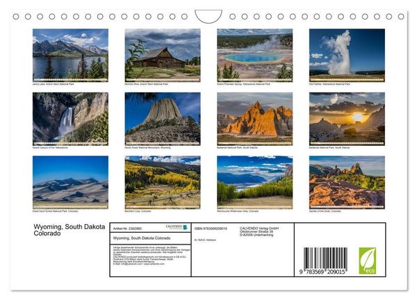 Produktbild: Wyoming, South Dakota Colorado (Wandkalender 2027 DIN A4 quer), CALVENDO Monatskalender