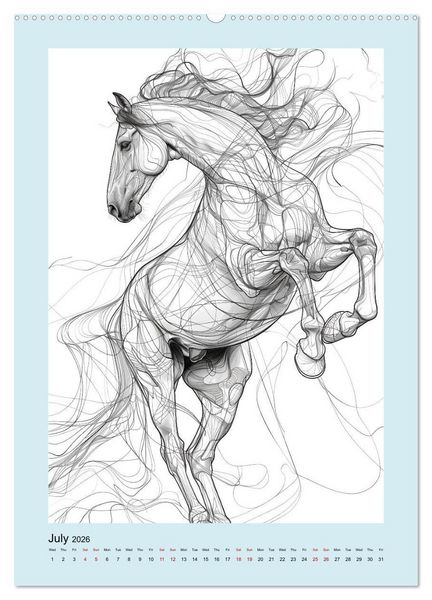 Produktbild: Sketchy Power Horses (Wall Calendar 2026 DIN A2 portrait), CALVENDO 12 Month Wall Calendar