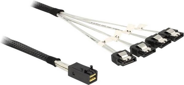 Produktbild: Delock Festplatten Anschlusskabel [1x Mini-SAS-Buchse (SFF-8643) - 4x SATA-Stecker 7pol.] 0.50 m Schwarz
