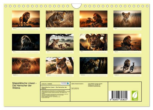 Produktbild: Majest&auml;tische L&ouml;wen - Die Herrscher der Wildnis (Wandkalender 2026 DIN A4 quer), CALVENDO Monatskalender