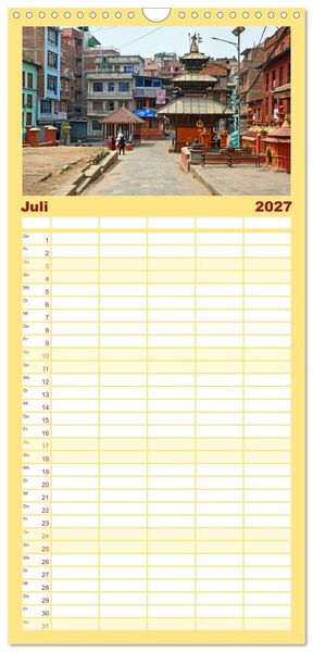 Produktbild: Familienplaner 2027 - Im Kathmandutal mit 5 Spalten (Wandkalender, 21 x 45 cm) CALVENDO