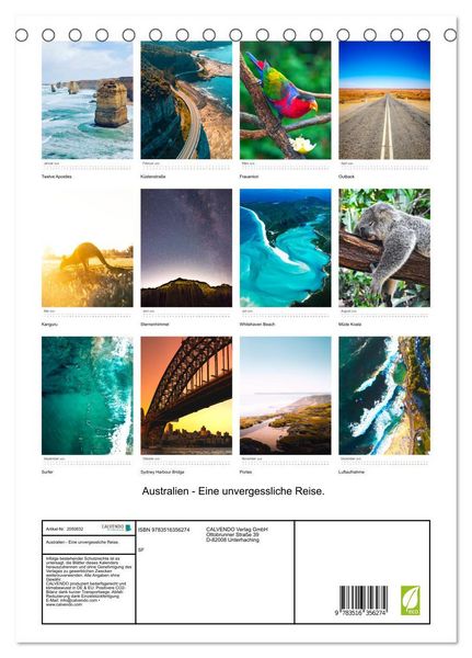 Produktbild: Australien - Eine unvergessliche Reise. (Tischkalender 2026 DIN A5 hoch), CALVENDO Monatskalender