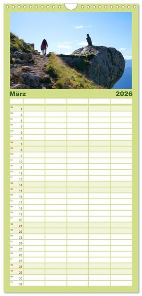 Produktbild: Familienplaner 2026 - Wandern im Rosengarten und Latemar mit 5 Spalten (Wandkalender, 21 x 45 cm) CALVENDO