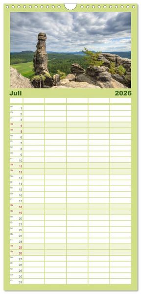 Produktbild: Familienplaner 2026 - Wundersch&ouml;nes Elbsandsteingebirge mit 5 Spalten (Wandkalender, 21 x 45 cm) CALVENDO