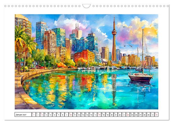 Produktbild: Kanada in Farben. Aquarelle zwischen Skyline und Wildnis (Wandkalender 2027 DIN A3 quer), CALVENDO Monatskalender