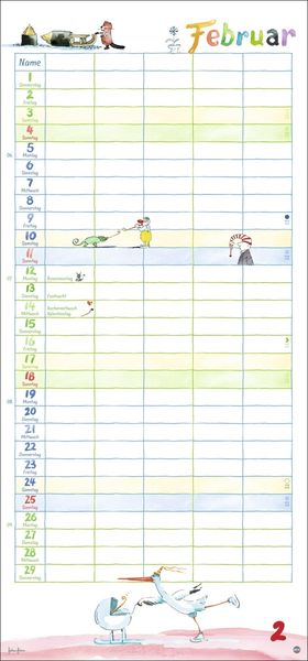 Helme Heine Familienplaner 2024. Familienkalender mit 5 Spalten. Liebevoll illustrierter Familien-Wandkalender mit Schulferien und Stundenplänen.
