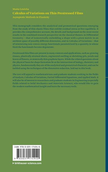 Produktbild: Calculus of Variations on Thin Prestressed Films