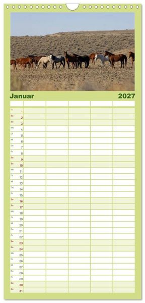 Produktbild: Familienplaner 2027 - Wilde Pferde &bull; Mustangs in USA mit 5 Spalten (Wandkalender, 21 x 45 cm) CALVENDO