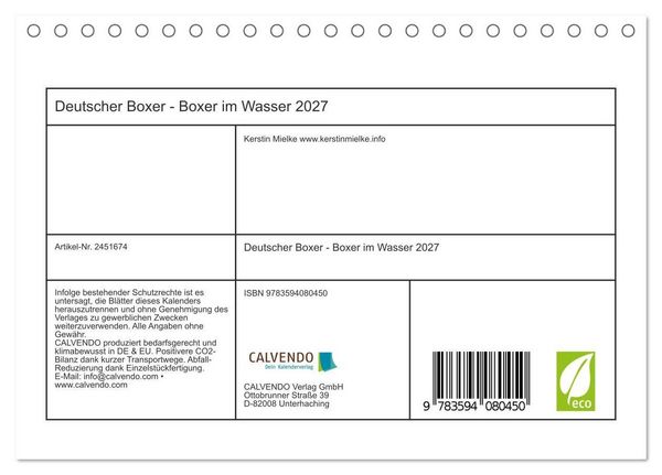 Produktbild: Deutscher Boxer - Boxer im Wasser 2027 (Tischkalender 2027 DIN A5 quer), CALVENDO Monatskalender