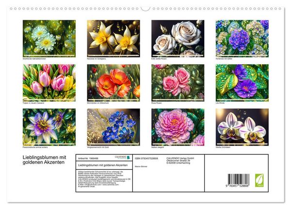 Produktbild: Lieblingsblumen mit goldenen Akzenten (hochwertiger Premium Wandkalender 2026 DIN A2 quer), Kunstdruck in Hochglanz