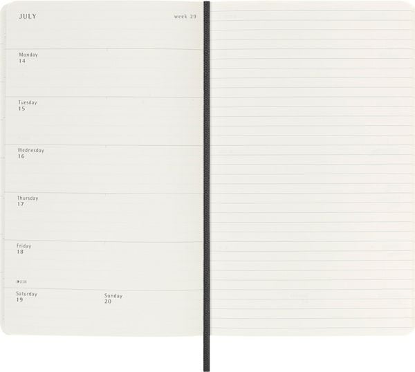 Moleskine 18 Monate Wochenkalender 2025/2026, L/A5, 1 Wo = 1 Seite, Rechts Linierte Seite, Weicher Einband, Schwarz