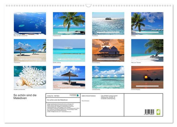 Produktbild: So sch&ouml;n sind die Malediven (Wandkalender 2026 DIN A2 quer), CALVENDO Monatskalender