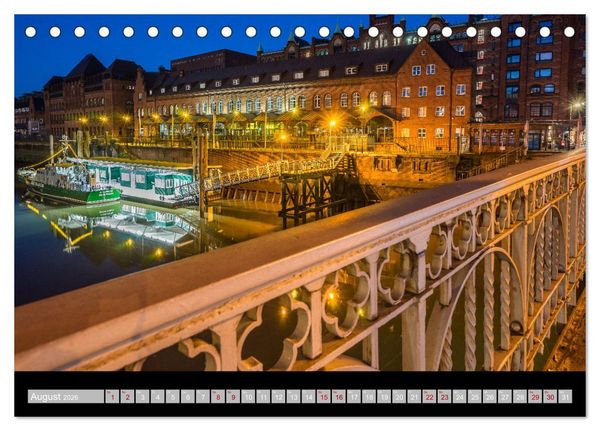 Produktbild: Hamburgs Br&uuml;cken bei Nacht (Tischkalender 2026 DIN A5 quer), CALVENDO Monatskalender