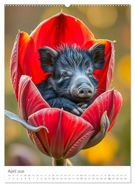 Produktbild: Forest babies asleep in flowers (High Quality Premium Wall Calendar 2026 DIN A2 portrait),CALVENDO 12 Month Wall Calendar