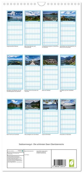 Produktbild: Familienplaner 2026 - Salzkammergut - Die sch&ouml;nsten Seen Ober&ouml;sterreichs mit 5 Spalten (Wandkalender, 21 x 45 cm) CALVENDO