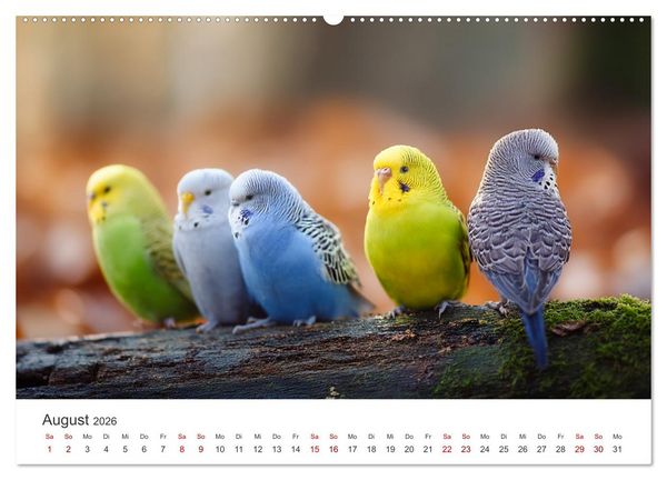 Produktbild: Zwitscherzeit - Ein Kalender voller Wellensittiche (hochwertiger Premium Wandkalender 2026 DIN A2 quer), Kunstdruck in Hochglanz